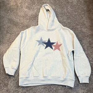 Women's Heather Gray Hoodie with Red, White, and Blue Star Graphic